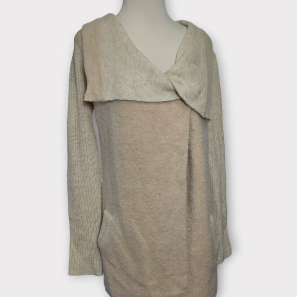 LA Fee Verte Anthropologie Pink Cream Color Block Wrap‎ Cardigan Sweater Small - Picture 6 of 9